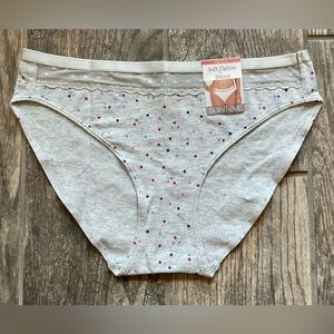 New Saint Eve stretch soft cotton bikini panties size S Lace trim Heather Dot
